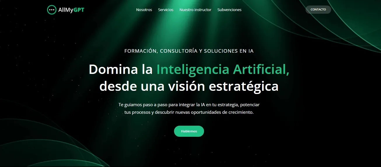 Página de inicio de All My GPT sobre inteligencia artificial para empresas