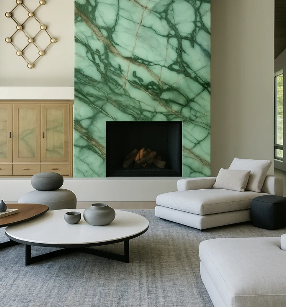 Interior contemporáneo revestido con piedra verde Perpetrum