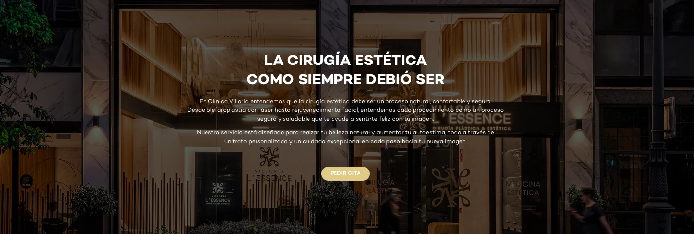 Página de inicio de Villoria L'Essence sobre cirugía estética