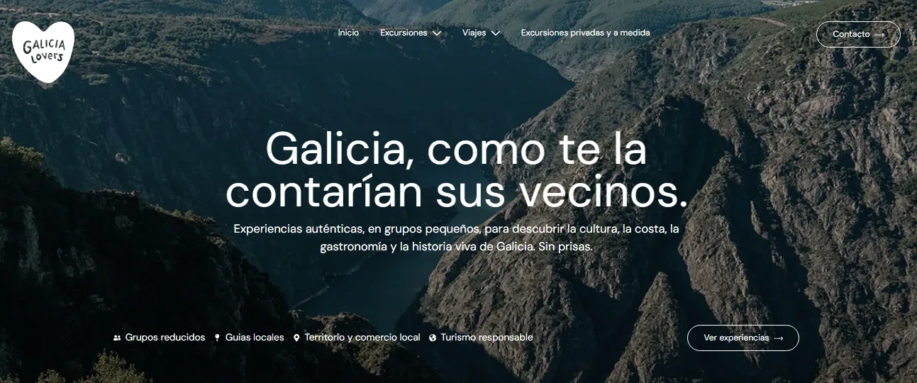 Página de inicio de Galicia Lovers con paisaje de la Ribeira Sacra