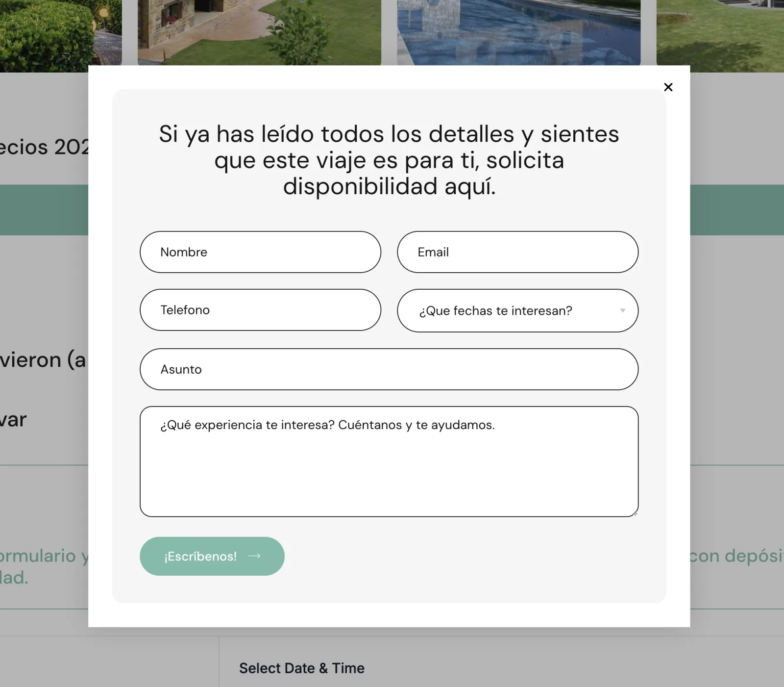 Formulario de solicitud de una experiencia Galicia Lovers