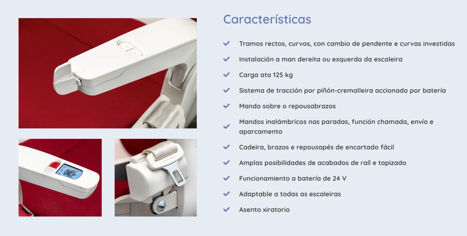 Ficha técnica de una silla salvaescaleras Nexoted
