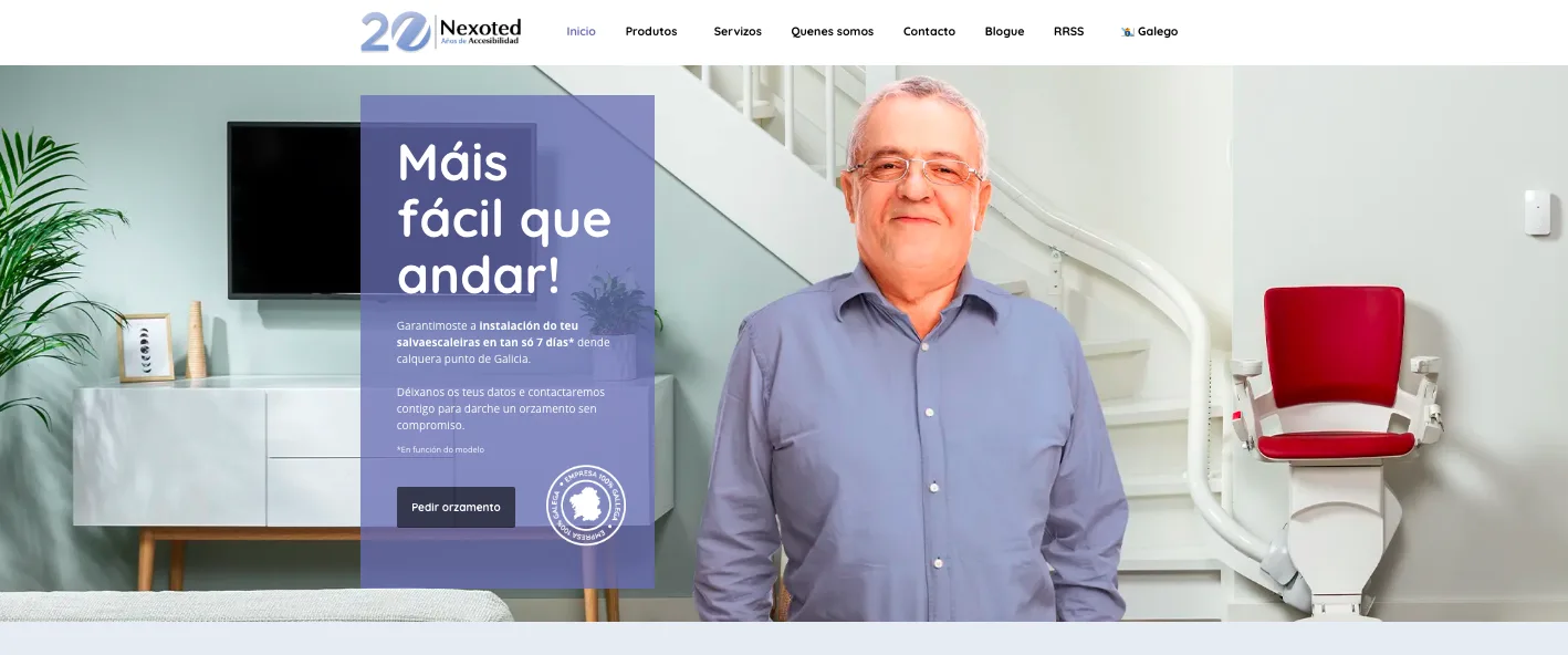 Página web de Nexoted con una solución salvaescaleras